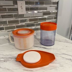 Vintage Tupperware & Denmark Canister Mix & Store Batter bowl cutting board ect